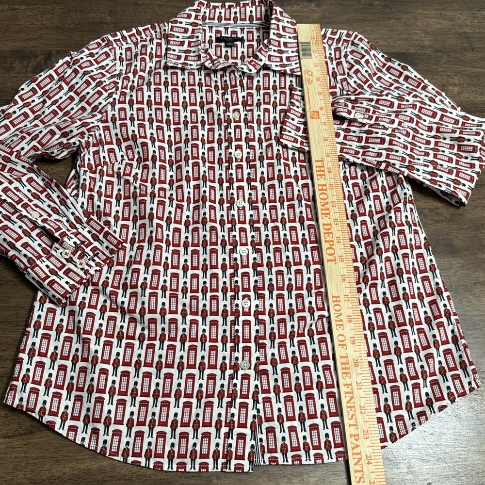 Talbots British Royal Guard Phone Booth Print Button Up Shirt Small Petite SP - Picture 5 of 7